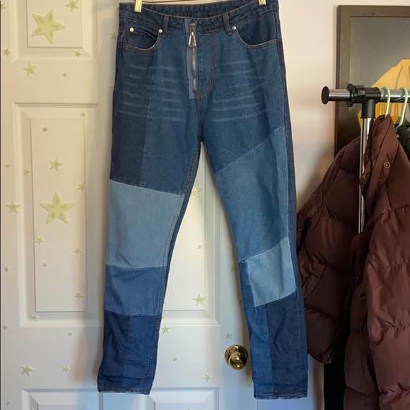High rise Patchwork jeans with big zipper - Picture 1 of 5